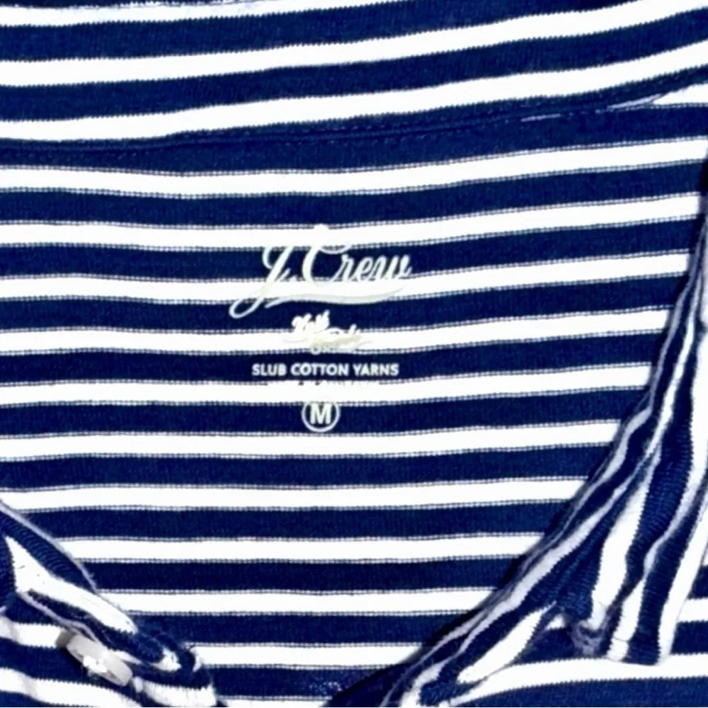 J.Crew Men’s Long Sleeve Slub Cotton Polo Shirt Navy White Striped – Size M